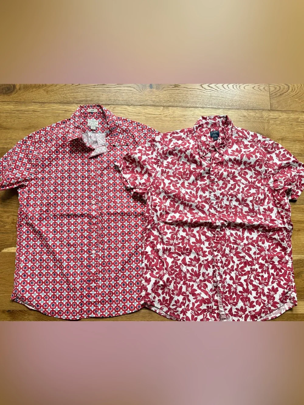 J. Crew Men’s Red Collared Short-Sleeve Button-Down Shirt Duo size Large
